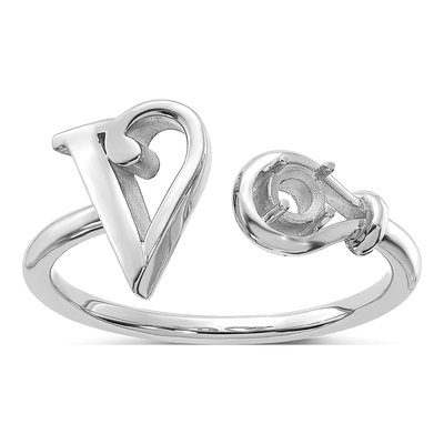 10K White Gold Letter V Ring – view 3