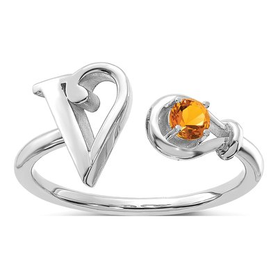 10K White Gold Letter V Ring