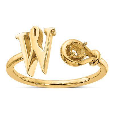 10K Yellow Gold Birthstone Letter W Ring – view 3