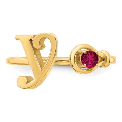 10K Yellow Gold Birthstone Letter Y Ring – view 4