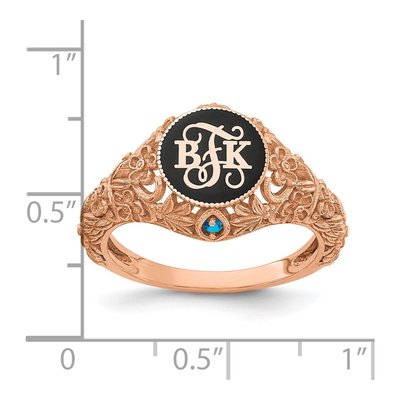 10K Rose Gold Filigree Birthstone Monogram Ring – view 2