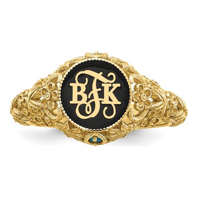 10K Yellow Gold Filigree Monogram Birthstone Ring – view 5