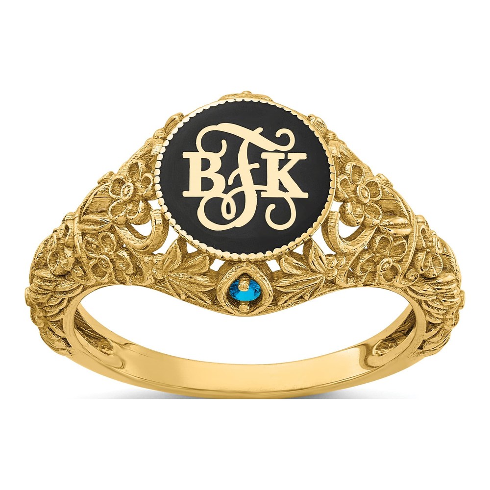 10K Yellow Gold Filigree Monogram Birthstone Ring