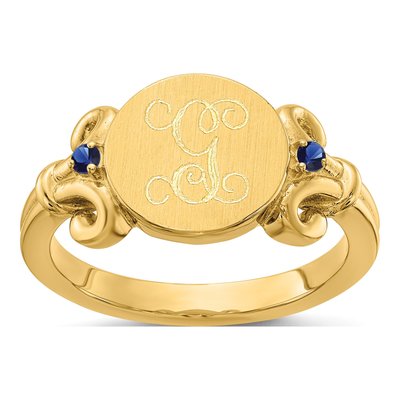 10K Yellow Gold Crystal Personalized Initial Birthstone Ring