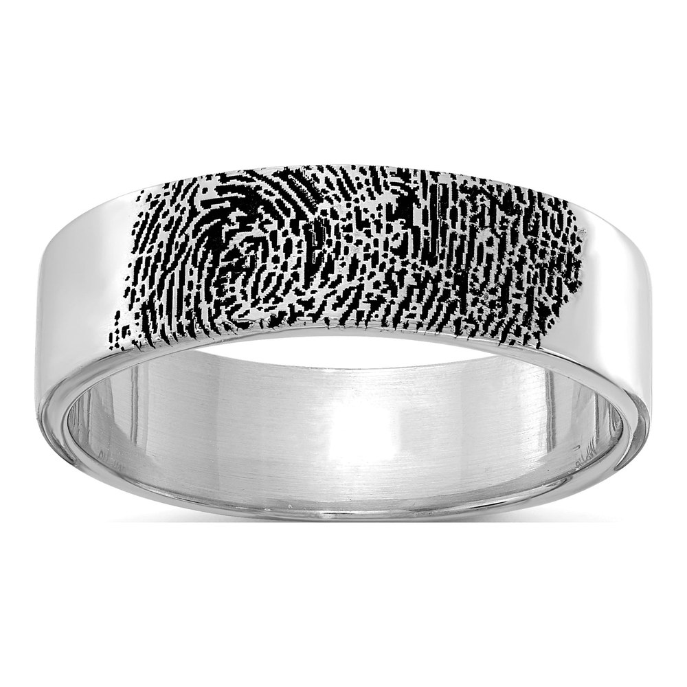 10K White Gold Enameled Fingerprint Ring