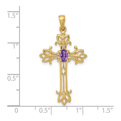 10K Yellow Gold Amethyst Fancy Cross Pendant – view 2