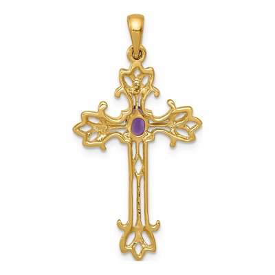 10K Yellow Gold Amethyst Fancy Cross Pendant – view 4
