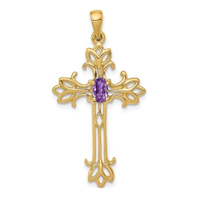 10K Yellow Gold Amethyst Fancy Cross Pendant