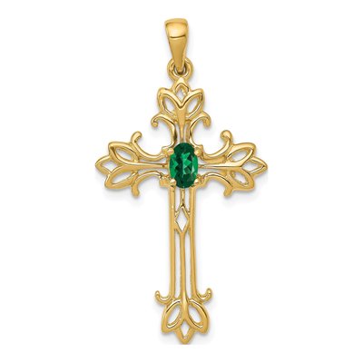 10K Yellow Gold Lab-Created Helenite Mount St Helens Cross Pendant
