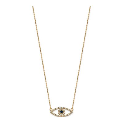 10K Yellow Gold 1/6 ct tw Sapphire & Diamond Small Evil Eye Necklace – view 3