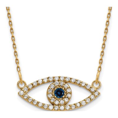 10K Yellow Gold 1/6 ct tw Sapphire & Diamond Small Evil Eye Necklace