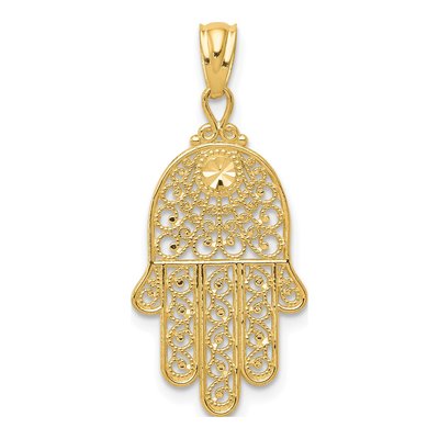 10K Yellow Gold Filigree Hamsa Pendant