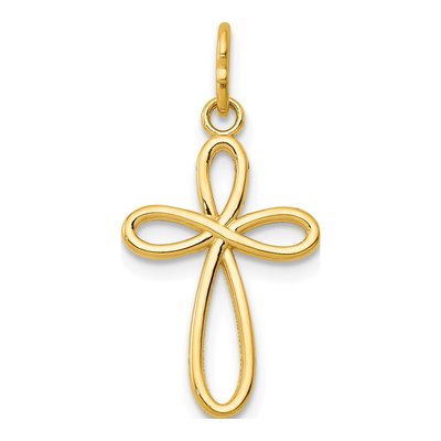 10K Yellow Gold Small Ribbon Cross Pendant