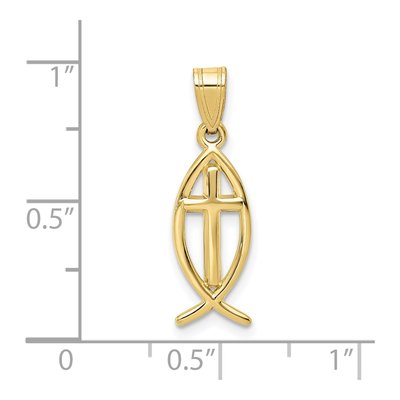 10K Yellow Gold Ichthus Fish Cross Pendant – view 4