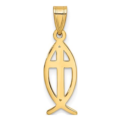 10K Yellow Gold Ichthus Fish Cross Pendant – view 5