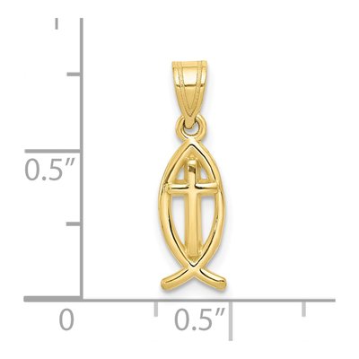 10K Yellow Gold Ichthus Fish Cross Charm – view 4