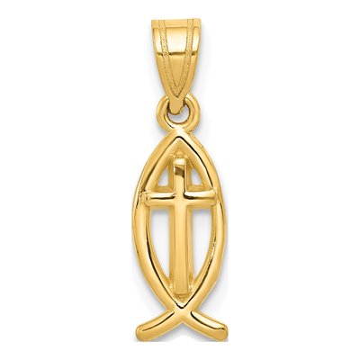 10K Yellow Gold Ichthus Fish Cross Charm