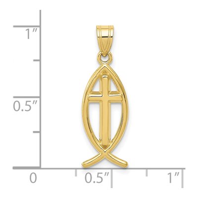 10K Yellow Gold Ichthus Fish Cross Pendant – view 4