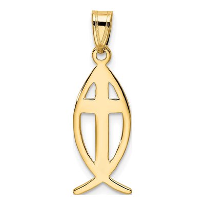 10K Yellow Gold Ichthus Fish Cross Pendant – view 5