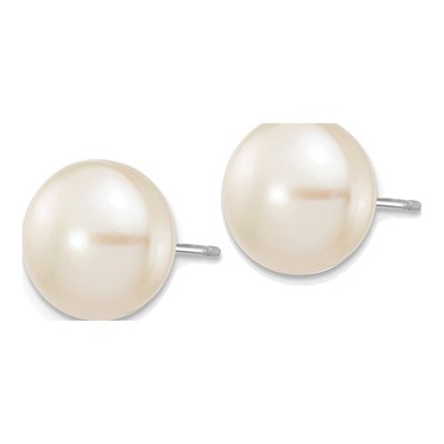 10K White Gold Freshwater Cultured Pearl Button Stud Earrings – view 2