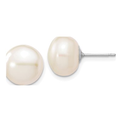 10K White Gold Freshwater Cultured Pearl Button Stud Earrings