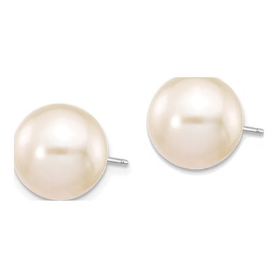 10K White Gold Round Freshwater Cultured Pearl Stud Earrings – view 2