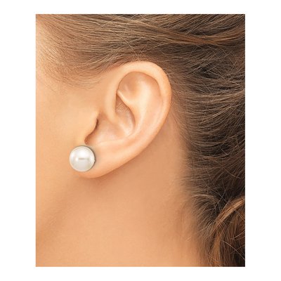 10K White Gold Round Freshwater Cultured Pearl Stud Earrings – view 3