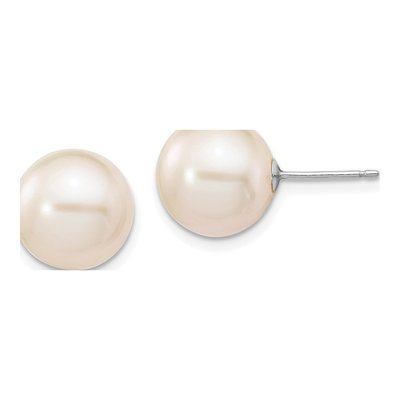 10K White Gold Round Freshwater Cultured Pearl Stud Earrings