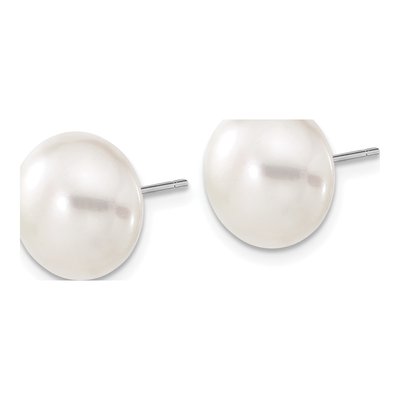 10K White Gold Button Freshwater Cultured Pearl Stud Earrings – view 2