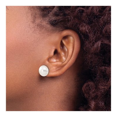 10K White Gold Button Freshwater Cultured Pearl Stud Earrings – view 3