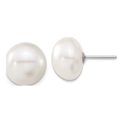 10K White Gold Button Freshwater Cultured Pearl Stud Earrings