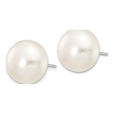 10K White Gold Freshwater Cultured Pearl Button Stud Earrings – view 2