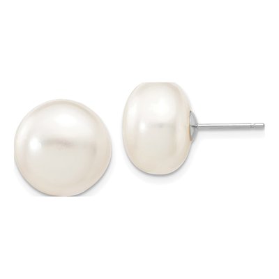 10K White Gold Freshwater Cultured Pearl Button Stud Earrings