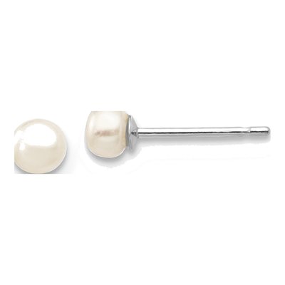 10K White Gold Button Freshwater Cultured Pearl Stud Earrings