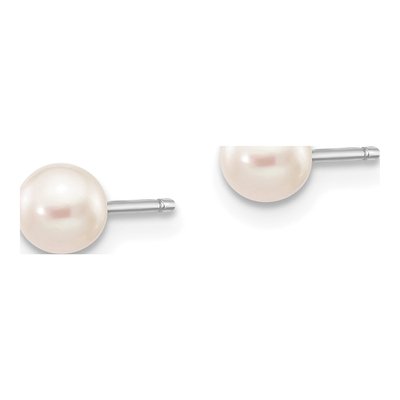 10K White Gold Round Freshwater Cultured Pearl Stud Earrings – view 2