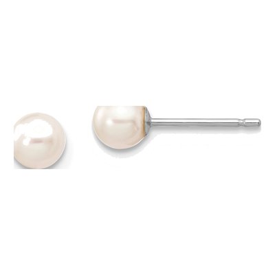 10K White Gold Round Freshwater Cultured Pearl Stud Earrings