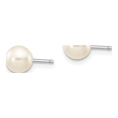 10K White Gold Round Freshwater Cultured Pearl Stud Earrings – view 2
