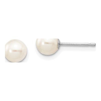 10K White Gold Round Freshwater Cultured Pearl Stud Earrings
