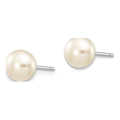 10K White Gold Button Freshwater Cultured Pearl Stud Earrings – view 2