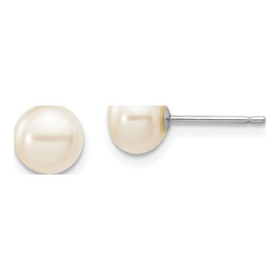 10K White Gold Button Freshwater Cultured Pearl Stud Earrings
