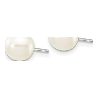 10K White Gold Round Freshwater Cultured Pearl Stud Earrings – view 2