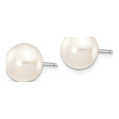 10K White Gold Freshwater Pearl Button Stud Earrings – view 2