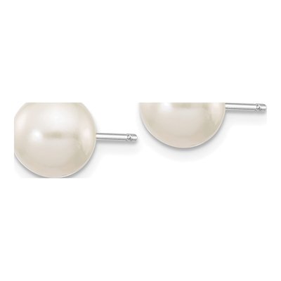10K White Gold Round Freshwater Cultured Pearl Stud Earrings – view 2