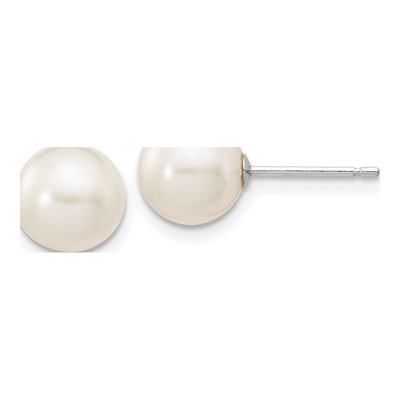 10K White Gold Round Freshwater Cultured Pearl Stud Earrings
