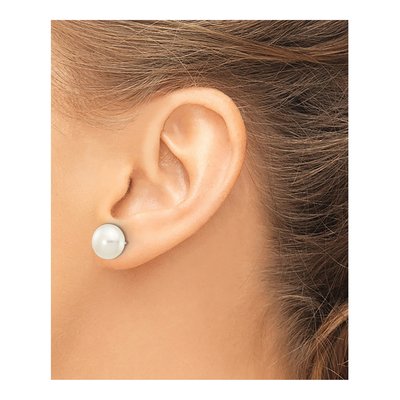 10K White Gold Button Freshwater Cultured Pearl Stud Earrings – view 3