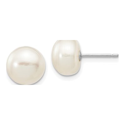 10K White Gold Button Freshwater Cultured Pearl Stud Earrings