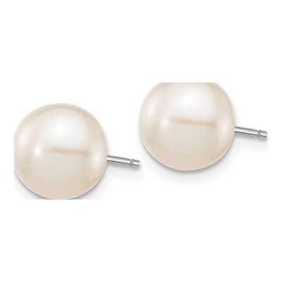 10K White Gold Round Freshwater Cultured Pearl Stud Earrings – view 2