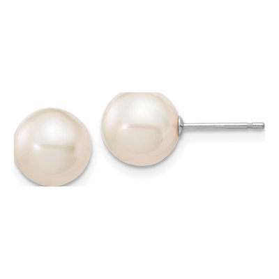 10K White Gold Round Freshwater Cultured Pearl Stud Earrings