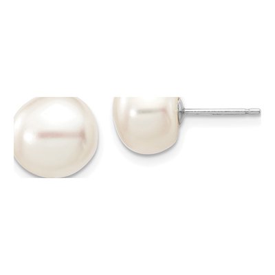 10K White Gold Button Freshwater Cultured Pearl Stud Earrings