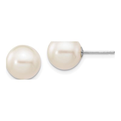 10K White Gold Round Freshwater Cultured Pearl Stud Earrings